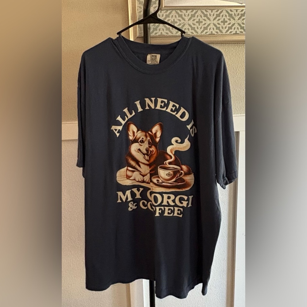 Comfort Colors Corgi Coffee Graphic Tee 2XL “All I Need Is My Corgi & Coffee”